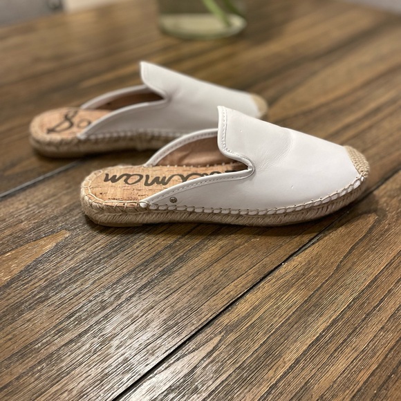 61. Sam Edelman Kerry Mule Espadrilles In White Leather Slides Slip On Size 6.5 - Picture 6 of 11